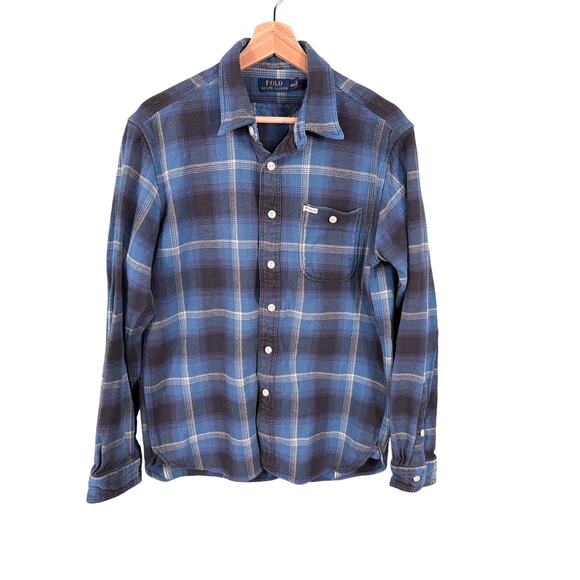 Polo Ralph Lauren Mens Medium Blue Plaid Heavy Button Up Long Sleeve Shirt - Picture 1 of 11